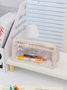 Estojo de lápis grande e transparente, com estampa xadrez elegante, estampa de desenho animado fofa, estojo para canetas com estampa floral feminina, estojo para lápis de duas camadas, estojo infantil adorável para guardar canetas, régua, borracha, fita adesiva e corretivo. Organizador de material escolar prático. - Multicolorido - Ver 16