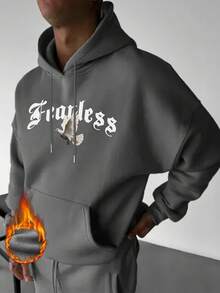 Men's Autumn/Winter Street Fashion Personalized Figure Print Loose Fit Fleece Hoodie, Leading Style, Long Sleeve Top - Dark Grey - View 3