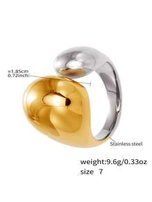 1pc MiDuoDuo Chunky Water Drop Zirconia Geometric Enamel Unisex Open Ring Set, 18K Gold Plated Stainless Steel Fashion Creative Personalized Accessory For Women - A656 Wide Teardrop-shaped Open Ring - View 15