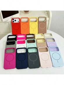 奢华亮面荧光液态硅胶手机壳，兼容 17 Air、16、15、14、13、12、17 Pro Max Plus，带磁吸软盖 - 橘色 - 查看 11