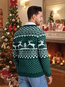 NITAGUT Men's Casual Geometric Deer Pattern Knitted Sweater, Long Sleeve Top