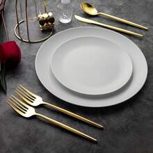 3/9/12/18 件套可重复使用复古金色餐具套装，包括牛排刀、甜点叉、咖啡勺，适用于大型活动、家庭聚会、餐厅、婚礼、户外活动、生日、圣诞节、派对装饰、学校派对、户外野餐、节日宴会、返校季及其他场合。 - 彩色 - 查看 5