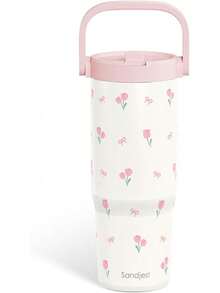 Pink Bow Stainless Steel Straw Lid Tumbler 30oz With Carry Handle For Women Girls, Insulated Travel Coffee Cup, Gift For Sports Outdoor Workout Christmas Birthday - 鬱金香 - 查看 1