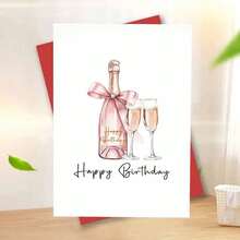 成人款优雅香槟生日贺卡 - “生日快乐”玫瑰金气泡酒杯设计（含信封） - 彩色 - 查看 13