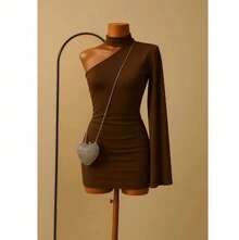 Simple Asymmetrical Split Butterfly Knot Beach Vacation - 鏽棕色 - 查看 2