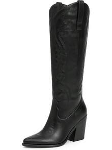 Modatope Cowgirl Boots Women Chunky Heel Knee High Cowboy Boots Embroidery Western Boots For WomenChristmas - A-black - View 1
