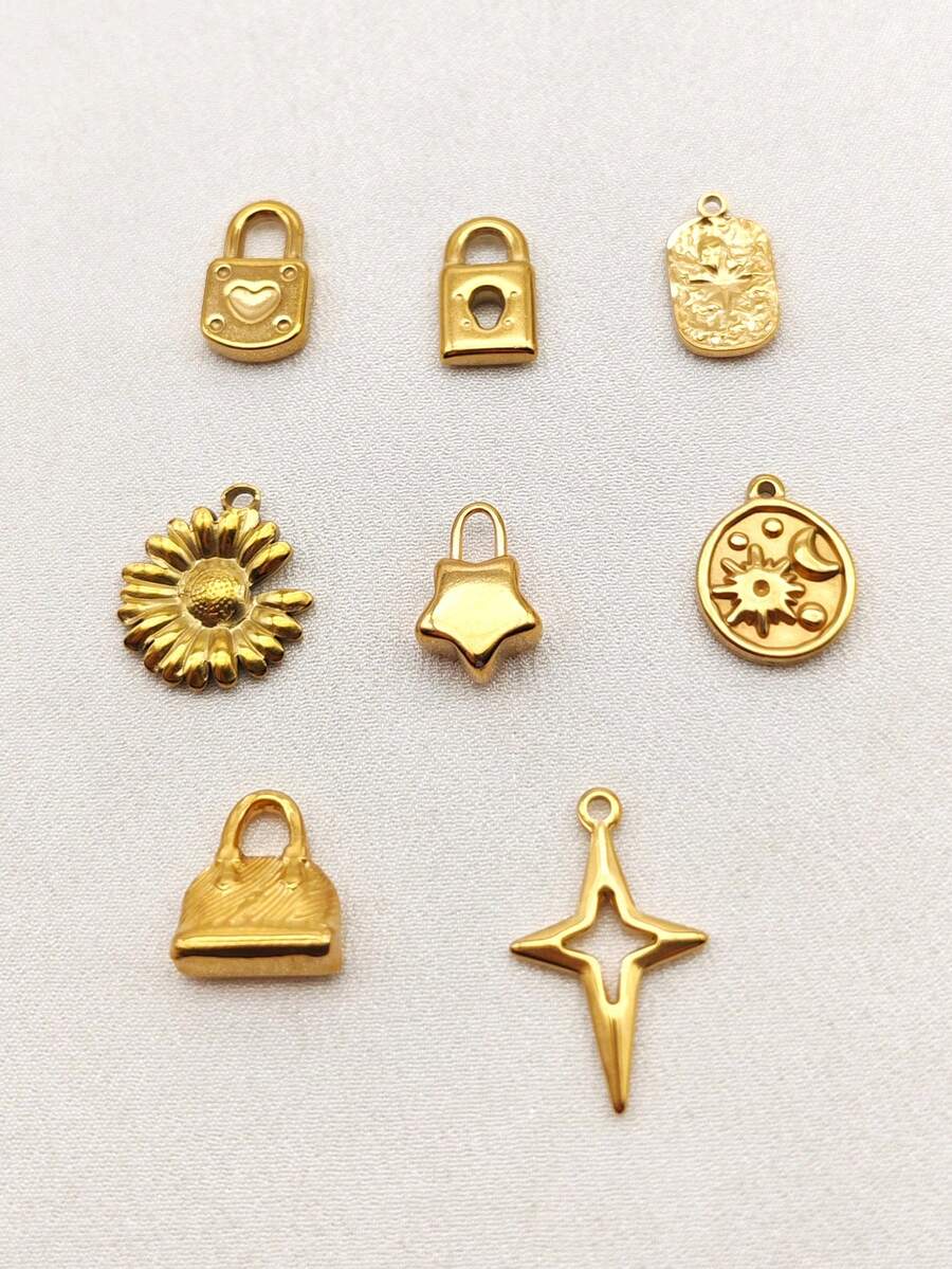 1件极简几何不锈钢镀18K金吊坠项链,DIY珠宝配件 - 金黃色 - 查看 1