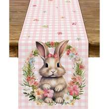 Khăn trải bàn lễ Phục sinh, họa tiết thỏ và trâu hồng kẻ caro trang trí tiệc mùa xuân cho lò sưởi nhà bếp phòng ăn trang trí nhà cửa - Hồng - Xem 10