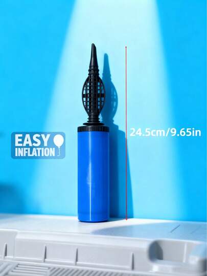 1个随机颜色手动气泵，适用于给气球、游泳圈和充气床垫充气，是万圣节和圣诞节派对的理想用品。便携式手动气泵，无需电池/电源，轻松给气球、游泳圈、球类等充气。轻巧耐用，适合婚礼、派对、户外游戏等场合。颜色随机（红、蓝、黄、绿、粉）。是理想的便携式充气工具。