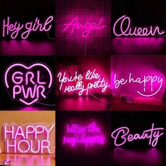 女王、嘿女孩、美女、天使、你真的很漂亮、快乐、欢乐时光、发生的地方霓虹灯标志、粉色 LED 霓虹灯标志用于墙壁装饰 USB 供电霓虹灯用于卧室漂亮女孩美学房间宿舍装饰派对礼物、万圣节、感恩节、情人节、圣诞节礼物