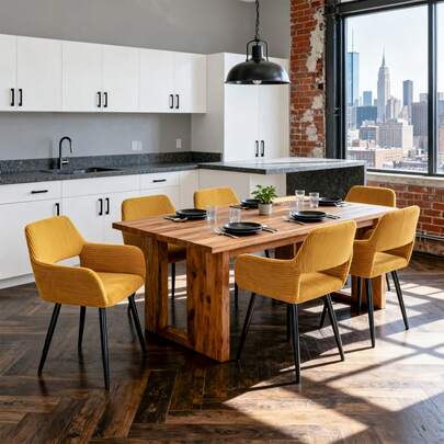 Meubles Cosy 6er-Set moderne gelbe Cord-Esszimmerstühle mit Armlehnen – Küchenstühle mit offener Rückenlehne und Metallbeinen, bequemer gepolsterter Sitz für Zuhause, Restaurant oder Café