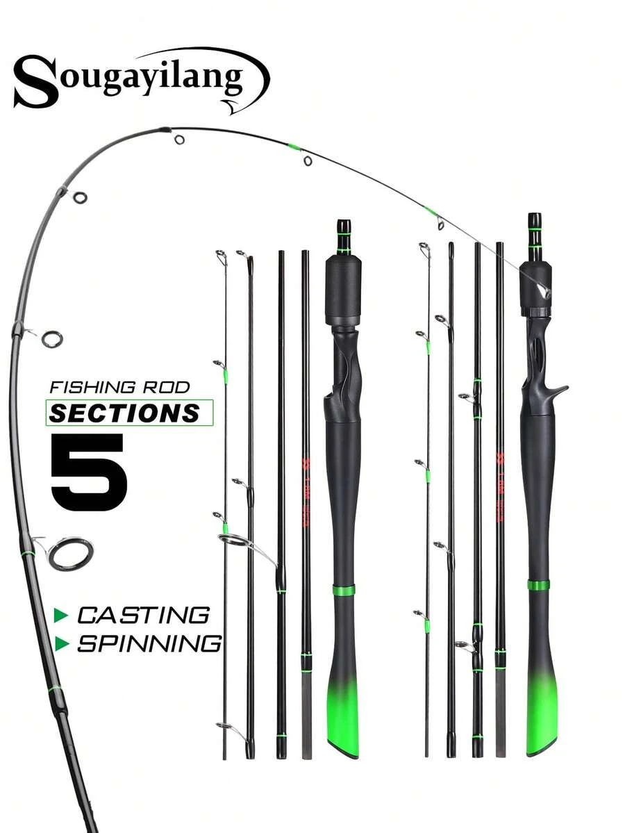 SOUGAYILANG 1支1.8米5节碳纤维路亚竿，纺车轮/抛竿两用，最大拖拽力6-18磅，高灵敏度，带顶环，便携式，适用于鲤鱼、鲫鱼、草鱼、鲶鱼等鱼类。 - 綠色 - 查看 1