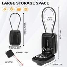 Key Lock Box For Outside, Waterproof Key Lockbox With 12-Digit Push Button Combination And Removable Shackle, Resettable Code Keys Storage Box For Door Handle, House, Retail Store, Garage - Black - View 2