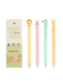 4 Packs Erasable Pen Cute Animal Press Neutral Pen Cartoon Elementary School Student Thermal Eraser Crystal Blue