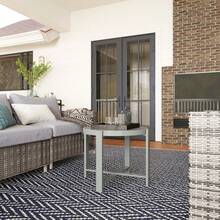 Outsunny Side Table, Round Garden Table, Weatherproof Aluminum Balcony Table With Marble Look, Camping Table, Coffee Table For Living Room, Office, Outdoor, Indoor, Grey - 1 - View 7