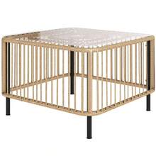 Outsunny Poly Rattan Garden Table, 65 X 65 X 43 Cm, Weatherproof Side Table, Square Patio Table With Glass Top, Coffee Table, Balcony Table, Garden Furniture For Patio, Terrace, Balcony, Natural Wood On Site - 1 - View 9