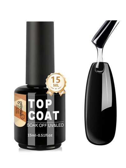 15ml No-Wipe Gel Top Coat, High Gloss, Long-Lasting, Clear Sealant, Suitable For Acrylic Nails, Used With UV/LED Lamp, Ideal For DIY Home Manicure And Summer Nail Salon