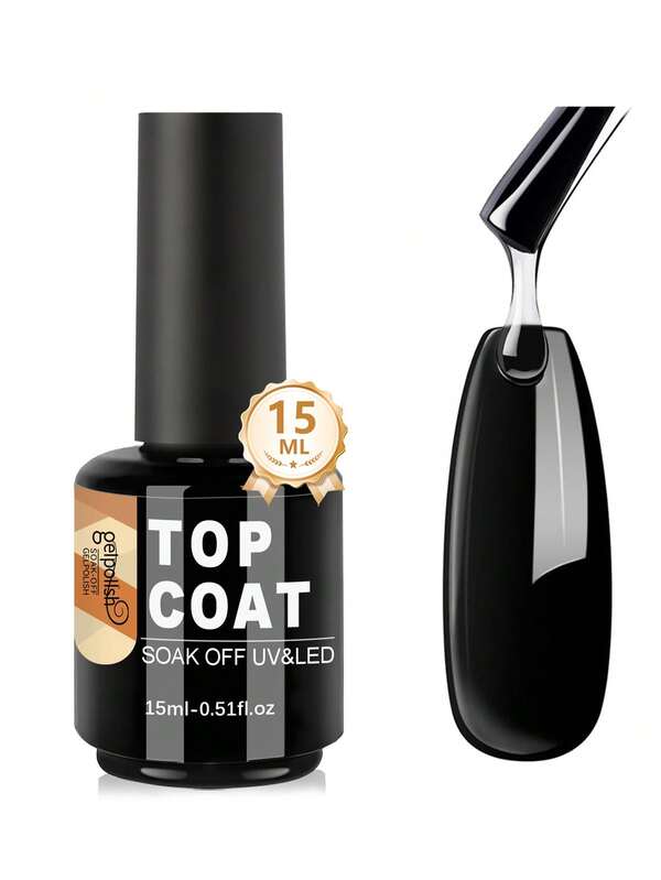 15ml No-Wipe Gel Top Coat, High Gloss, Long-Lasting, Clear Sealant, Suitable For Acrylic Nails, Used With UV/LED Lamp, Ideal For DIY Home Manicure And Summer Nail Salon