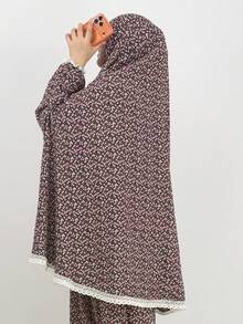 1pc Soft Comfortable Printed Loose Khimar Hijab, Made Of Synthetic Cotton, Suitable For Women's Daily Wear And Prayer, All Season - Multicolor - View 9