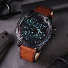 Diesel 1 Pieza Cronógrafo de Esfera Negra Sobredimensionada de 56 mm para Hombres - Correa de Cuero Negro Mate, Aspecto Audaz para Salir de Noche, Estilo Callejero y Borde Cotidiano - DZ7415 - Marrón - Ver 1