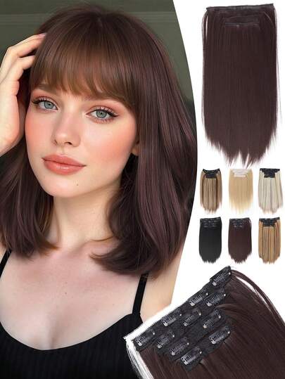 14 Inch Four-Piece Straight Hair Extension Wig BB Clip Style Synthetic Heat-Resistant Fiber Wig Suitable For Beginner Women To Wear For Daily Activities
