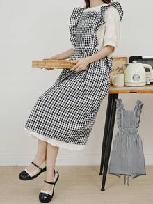 1件复古风女士加大码荷叶边围裙，2个口袋，可调节褶皱系带罩衫，适合家庭清洁/厨房烘焙/户外活动/餐厅、咖啡馆、花店、艺术工作室、美容院和其他工作场所。 - 彩色 - 查看 19