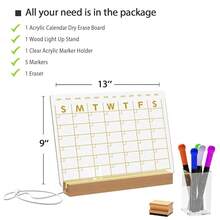 Light Up Clear Dry Erase Calendar 13 X 9 Inch With 5 Markers, Acrylic Lighting Markable Calendar Board Agenda For Bedroom/Office/Home/Kitchen{Inchstyleinch:InchCalendarinch} - 日曆 - 查看 3