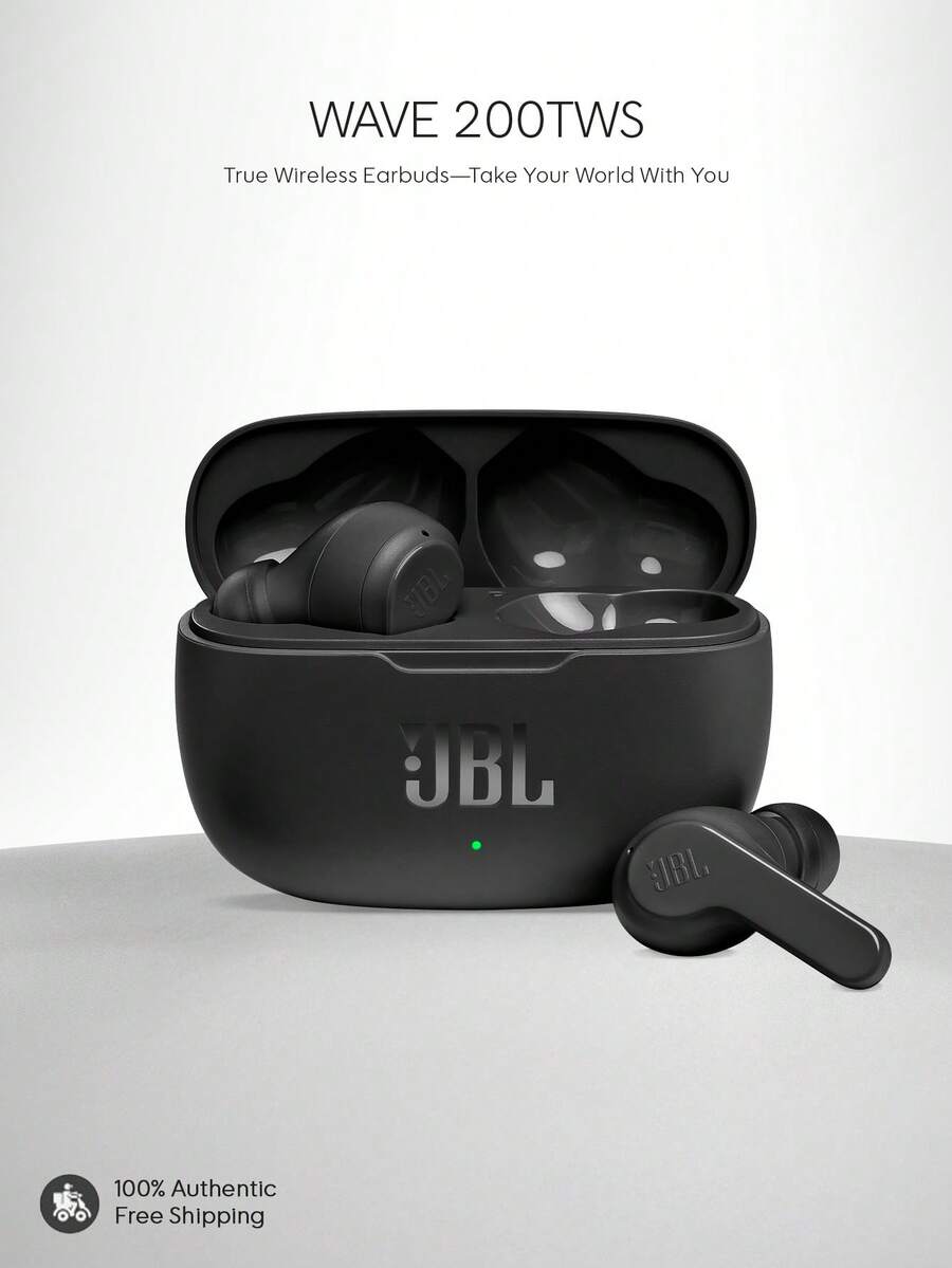 JBL Vibe 200TWS 真无线入耳式耳机，总播放时间 20 小时，低音浑厚，佩戴舒适，IPX2 防水，小巧便携