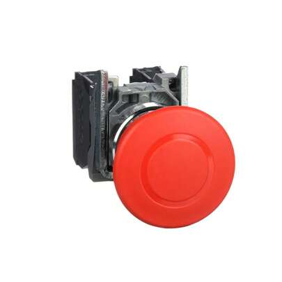 Emergency Stop/Shutdown Push Button - Bright Red Color, 40mm Mushroom Shaped Metal - Latching Push/Pull - Switches Off - 1NO/1NC (XB4BT845) - CSA CertifiedSpecialForCanada