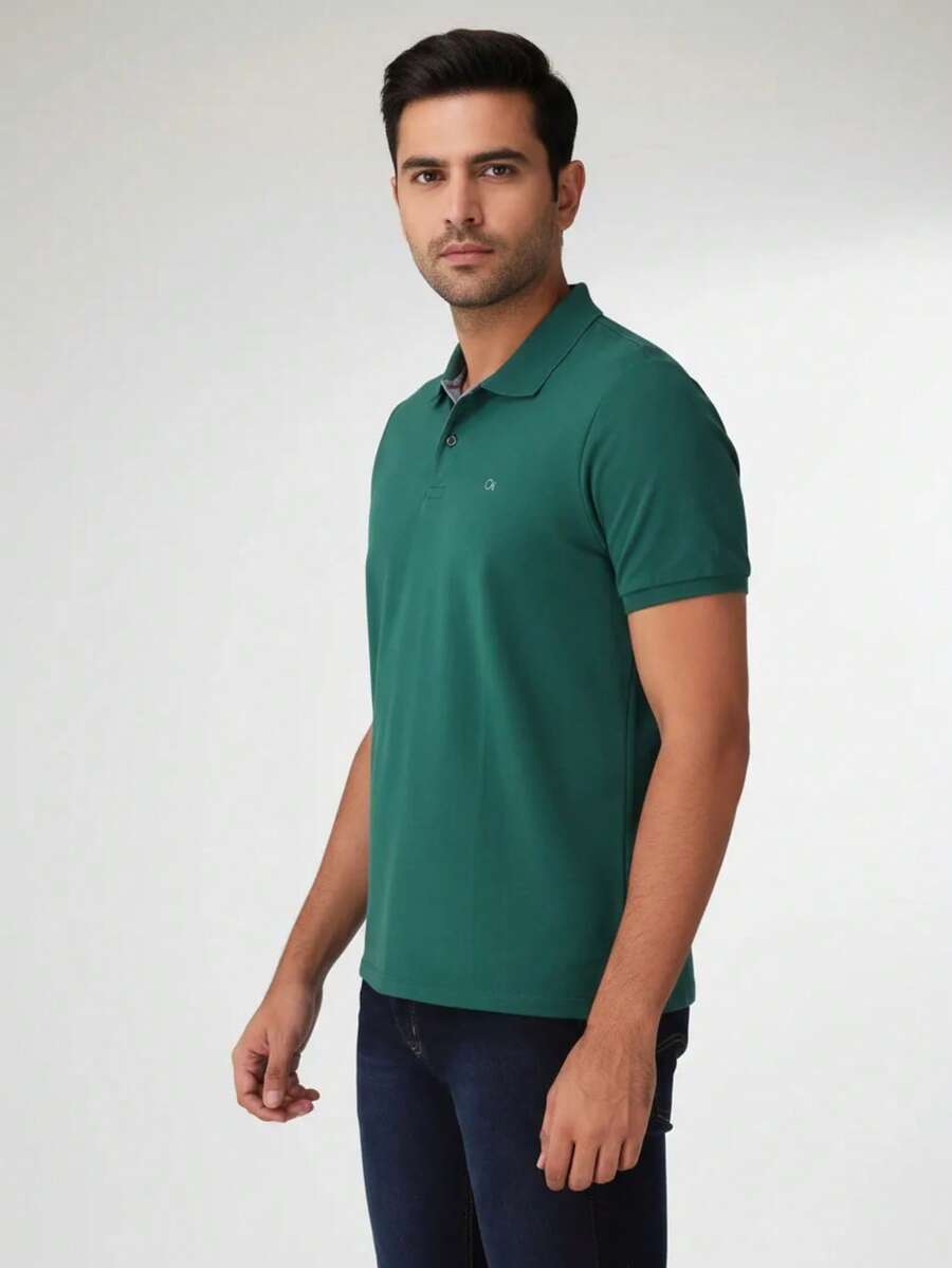 Ogochi Men's Basic Plain Polo Shirt With Logo, No Pocket, Original - Tropical Rainforest - View 1