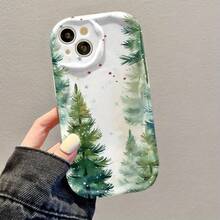 Funda de Teléfono con Diseño de Arte Estético de Escena de Nieve de Árbol de Navidad, Borde de Onda Rizada Blanca Pura, Adecuada para 16/15/14/13/12/11/8/Pro/Pro/Plus/X/XS/XR/XS, Protección de Lente, Funda Protectora para Teléfono, Regalo, Funda Texturizada, Funda con Patrón de Animales, Funda con Perlas, Decoración de Teléfono de Temporada, Protección de Teléfono, Patrón de Copo de Nieve, Detalles de Perlas, Estructura Robusta, Cubierta de Protección de Lente, Decorador de Vacaciones, Entusiasta de la Estética - Colores mixtos - Ver 3