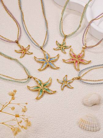 1pc Original Series Dopamine Colorful Gold Necklace With Stainless Steel Gold-Plated 5-Petal Flower Pendant