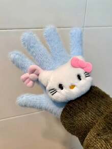 SANRIO 1 Cặp Găng tay lông mềm mại họa tiết hoạt hình Hello Kitty dễ thương, chống gió và ấm áp cho mùa thu/đông, Găng tay hoạt hình ấm áp ngoài trời, thích hợp cho mùa thu/đông - Nhiều màu - Xem 5
