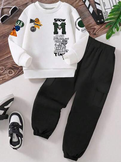 1 件装幼儿男童纯色休闲柔软舒适口袋及踝工装裤，适合 4-7 岁儿童，四季皆宜