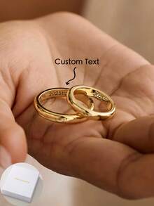1pc Bespoke Personalised Ring, Romantic Engraved Ring, Letter Ring Jewellery, Anniversary Vow Ring, Wedding Band, Valentine's Day, Christmas, Halloween Gift - Multicolor - View 2
