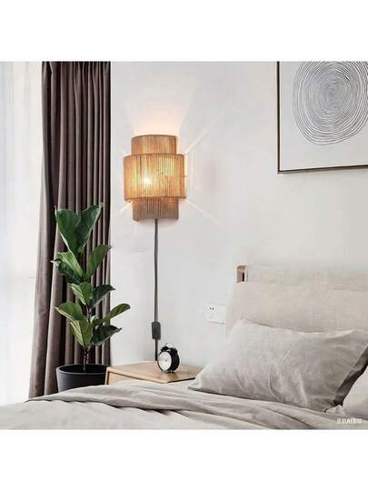 Alpinaluz Jute Rope Wand Verlichting Plug Switch made Rustic Boho Lamp Bedroom Or Living Room, E27 Socket "DALIA" view 7