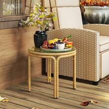 Outsunny Side Table Made Of Polyrattan, Round Coffee Table With Glass Top, Bedside Table, Garden Table, Garden Furniture, Coffee Table, Sofa Table For Living Room, Garden, Terrace, Balcony, Ø50 Cm Yellow On Site - 1 - View 7