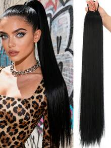 28英寸（约71.1厘米）直马尾假发带，亚麻金棕色直马尾，厚实编织马尾，自然发片，适合女性 - 彩色 - 查看 2