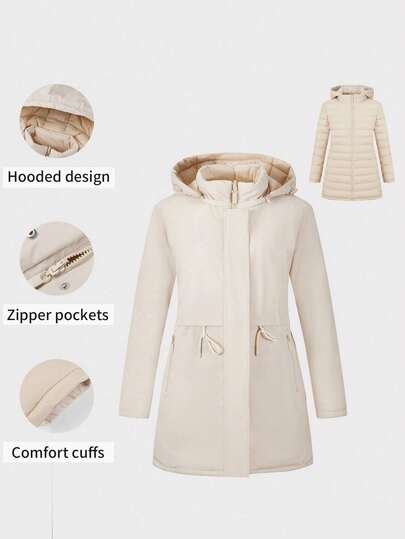 Giolshon 女士休闲连帽羽绒服，带口袋，轻便绗缝外套，适合春秋冬日常穿着，双面可穿设计