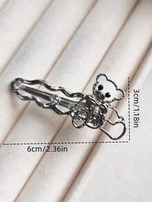 1 kẹp tóc hình gấu rỗng màu bạc, phụ kiện tối giản giản dị - Bạc - Xem 5