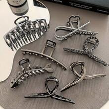 Gun Black Hair Claw Clip For Women, European And American Style Hairpin, High-End Fishbone Shark Clip, Ponytail Accessory This Is A Set Of Uniquely Styled Metal Hair Clips, Designed With Creativity And Personality, Suitable For Various Dressing Styles. - K05-334#金色魚骨 - 查看 4
