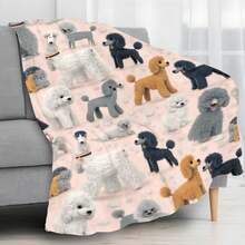 1pc Cute Poodle Pattern Flannel Blanket - Soft Pink Background With Multi-Color Poodles( White, Brown, Gray), All-Season Cozy Throw For Sofa, Bed, Car, Home Decor - Machine Washable Pet Lover Gift For Dog Owners, Dog Blanket, Contemporary Style, Soft Flannel Blanket - Multiple Sizes, Cozy Must-Have - 彩色 - 查看 6