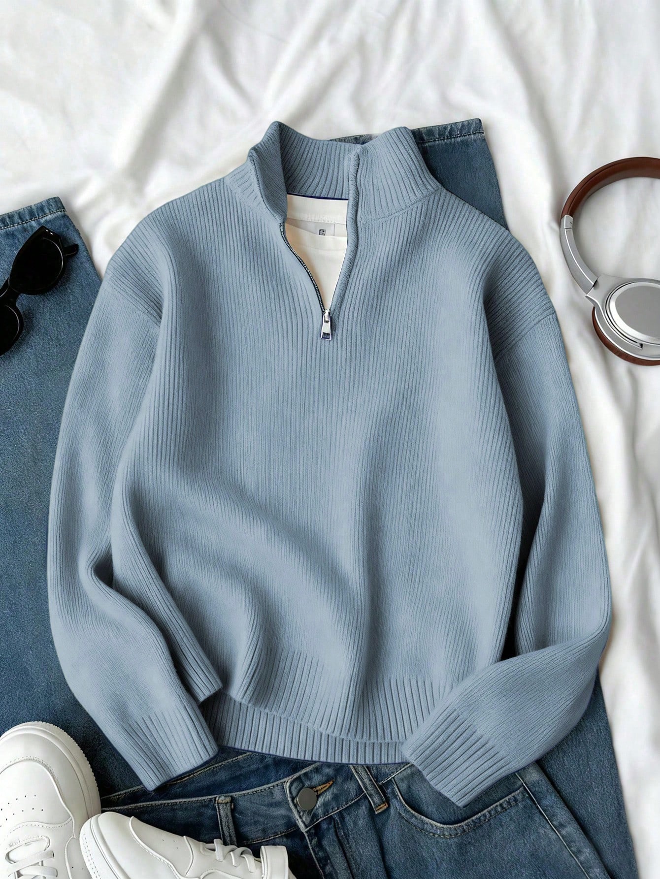 1 قطعة كنزة صوفية بولوفر كاجوال مريحة ذات لون أحاد...