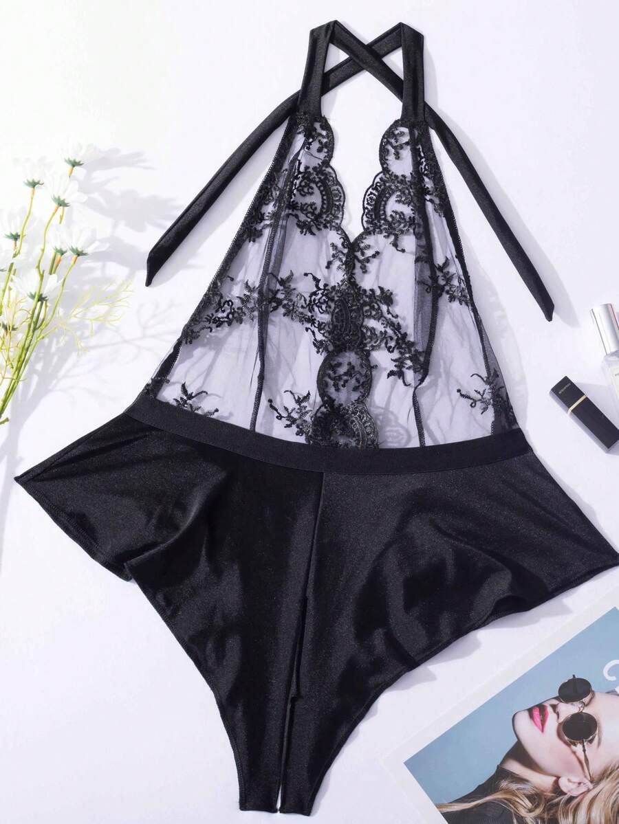 Sexy Lingerie For Women,Lace Bridal Lingerie Backless One Piece Teddy Body Suits Tops - Black - View 1