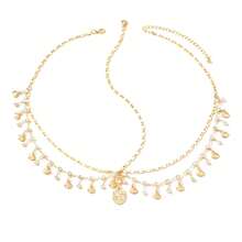 1件女士时尚简约金属链水钻几何圆环项链，镶嵌贝壳多层流苏头饰，几何链贝壳额链，派对礼物（手工制作，链长可定制，水钻数量不定） - 金色 - 查看 12