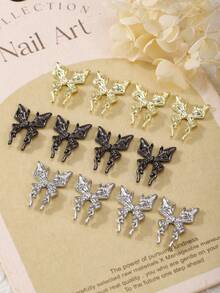 20 piezas y 50 piezas Accesorios de uñas con mariposas 3D grandes de estilo europeo en dorado y plateado, decoraciones de arte de uñas exageradas y únicas, diamantes de estrás de aleación, estilo metálico Y2K, decoraciones para diseño de arte de uñas DIY, elegantes, sencillas y versátiles, brillantes piedras de metal 3D para uñas, accesorios de decoración de uñas postizas, adecuados para productos de uñas, decoraciones de uñas y gemas de uñas de mujeres y niñas - Multicolor - Ver 5