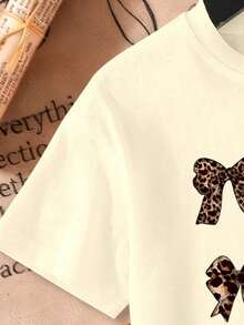 女童休闲蝴蝶印花短袖T恤，夏季 - 杏色 - 查看 5