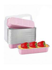 1/5/10个装一次性铝箔迷你蛋糕模具，带盖 - 长方形烘焙模具，适用于制作松饼/迷你面包，耐热密封盖，保鲜效果好，是餐厅/餐车/面包店/家庭烘焙及外卖包装的理想之选 - 彩色 - 查看 4