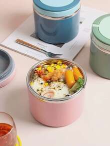 niceforyou 1pc Stainless Steel Vacuum Insulated Portable Lunch Box, Capacity Between 630ml To 1000ml. Features Portable Design And Vacuum Insulation, Durable And Sturdy. This Stylish And Practical Handheld Lunch Box Is Suitable For - Pink - View 2