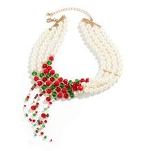 1pc Christmas Necklace, Personalized Beaded Multi-Layer Choker, Retro Gothic Tassel Faux Pearl Necklace, Versatile Wear - Multicolor - View 6